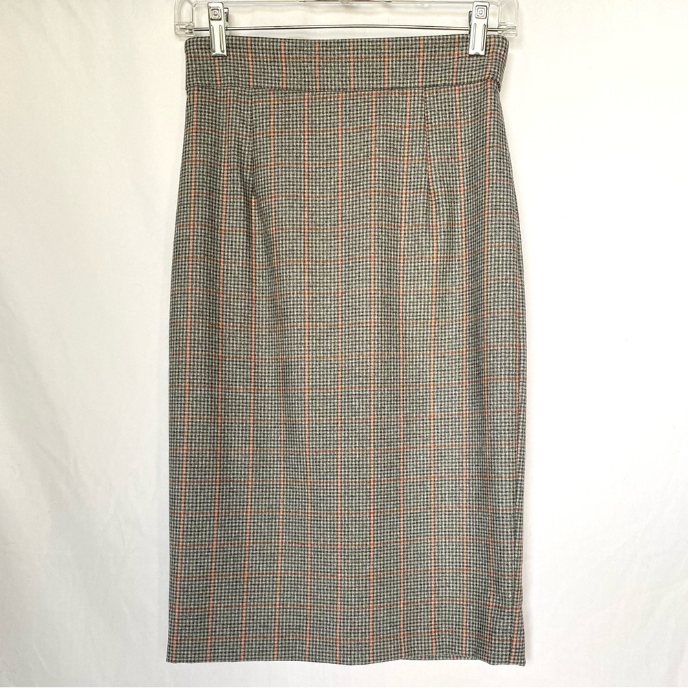 Antonio Melani grey and coral plaid pencil skirt